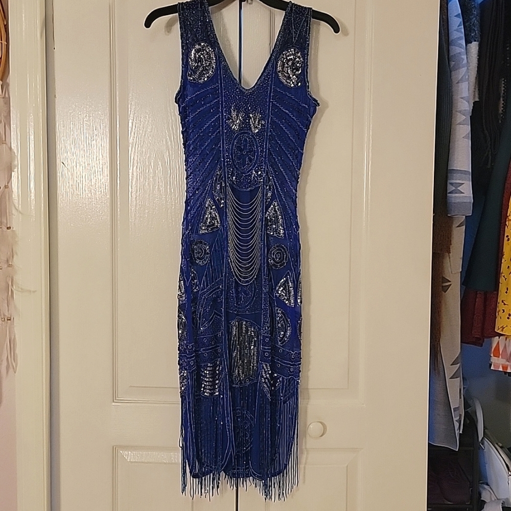 Unique Vintage|XS| Blue 1920's Style Flapper Dress